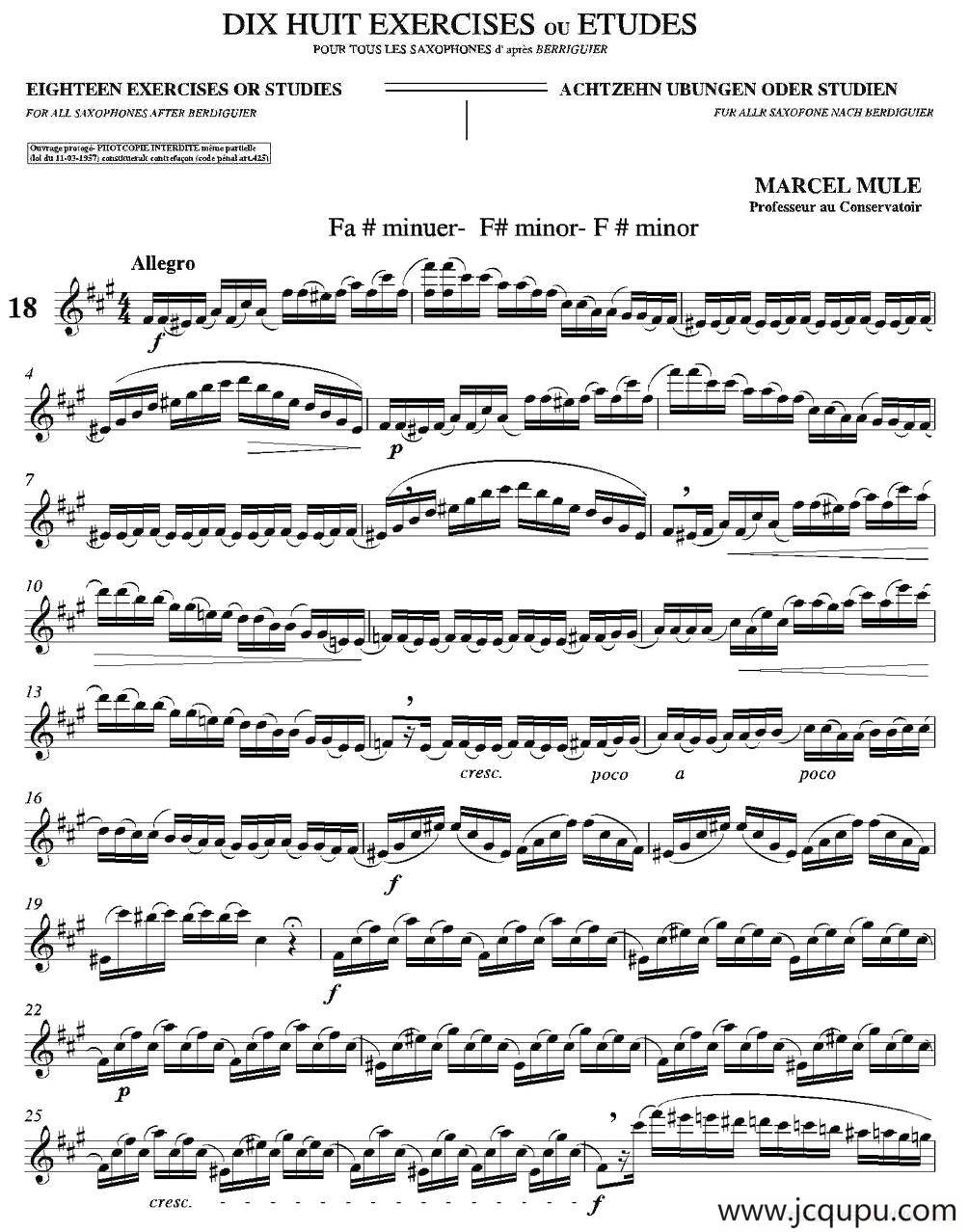 18 Exercicios ou Estudos de Marcel Mule - Enelruy Lira（马瑟·穆勒18首练习曲—18）简谱