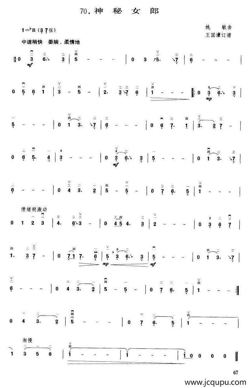 神秘女郎（王国潼订谱）简谱