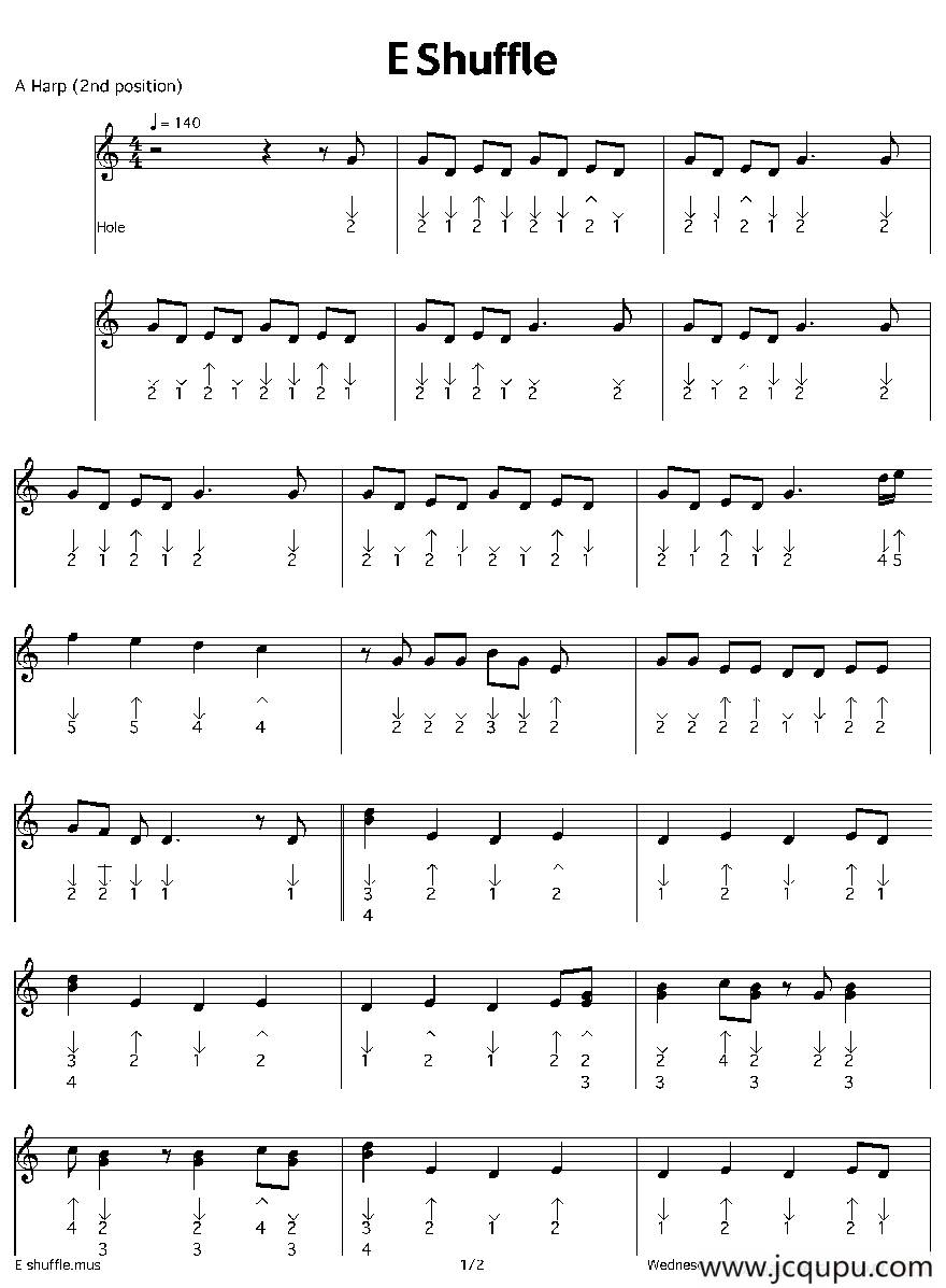 E Shuffle（布鲁斯）简谱