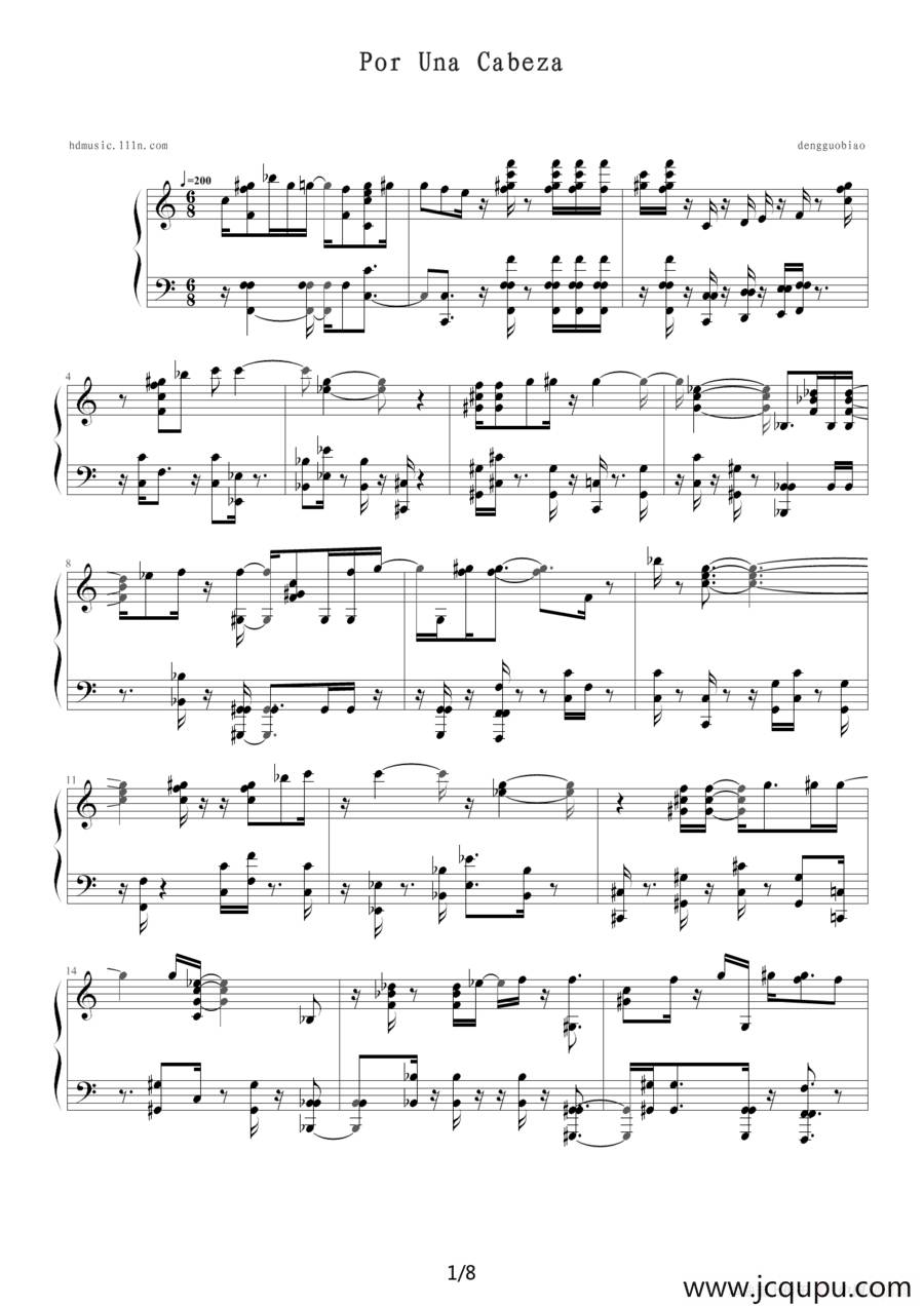 Por Una Cabeza简谱