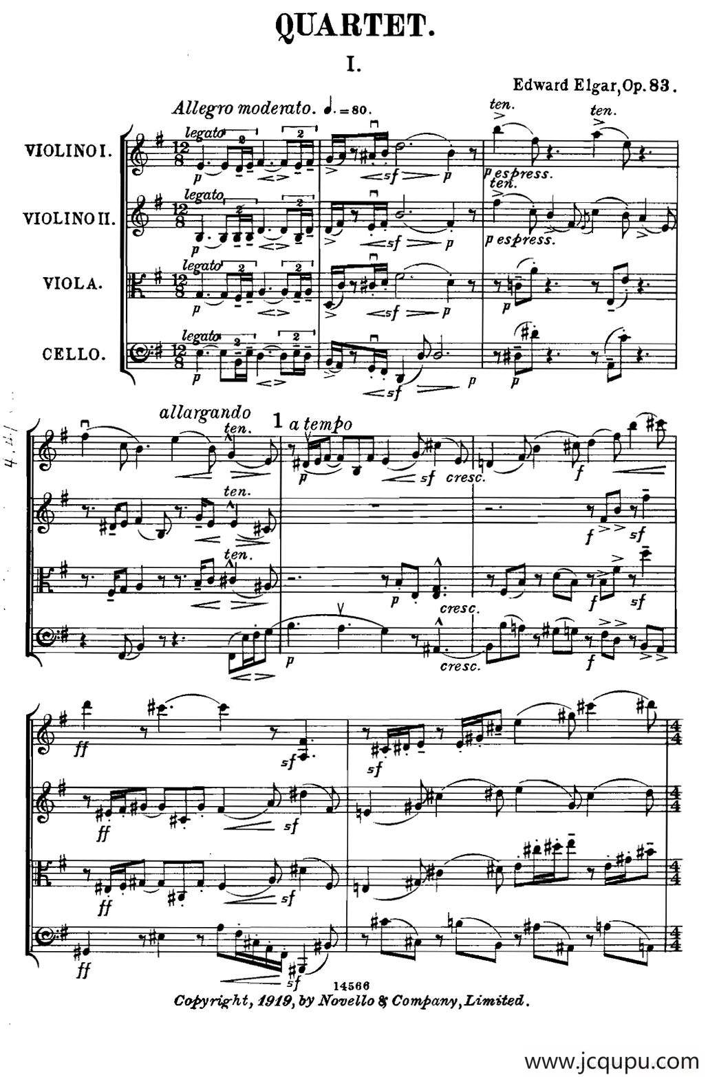 QUARTET Op.83（第一部分）（弦乐四重奏）简谱