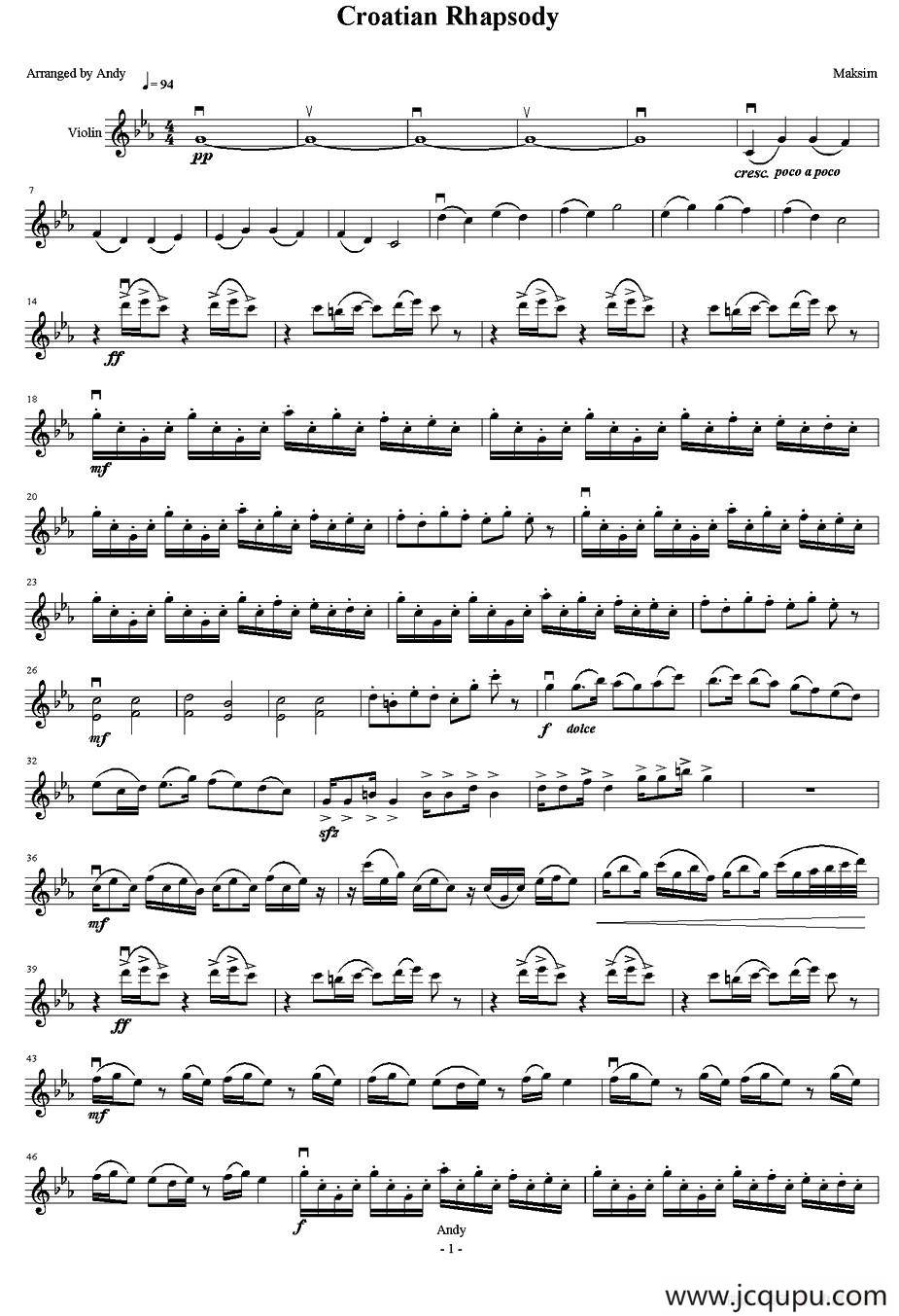 克罗地亚狂想曲（Croatian Rhapsody）简谱