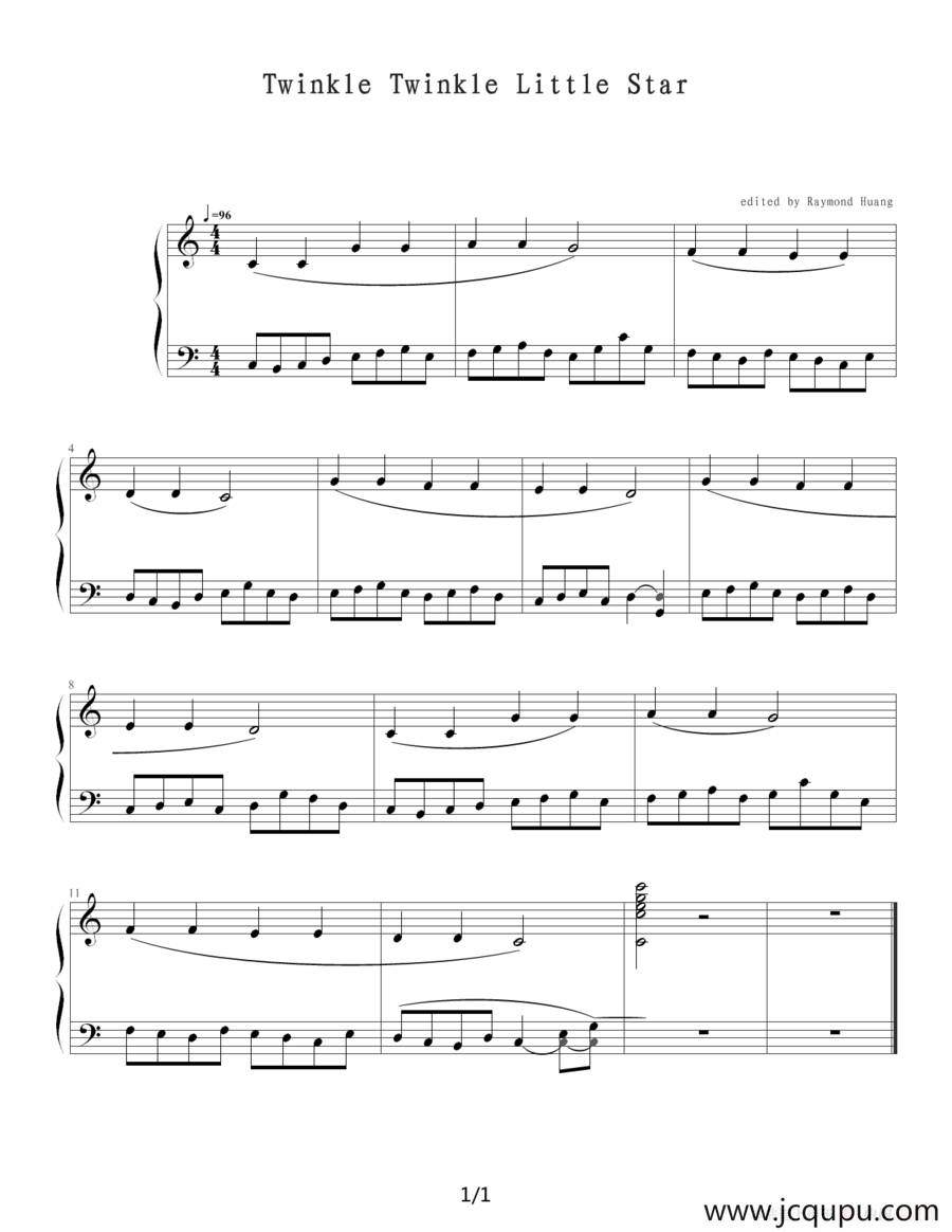 Twinkle Twinkle Little Star（闪烁的小星星）简谱