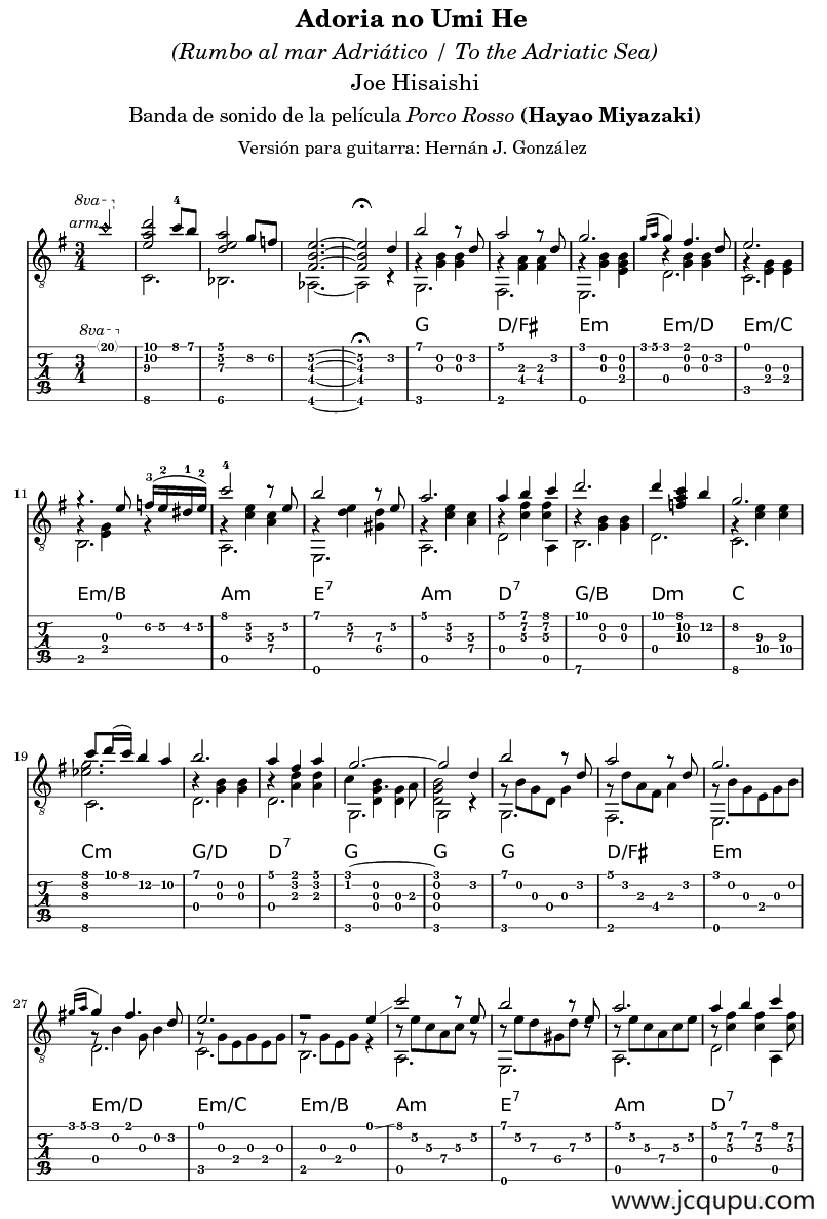 Adoria no Umi He（久石让指弹吉他谱）简谱