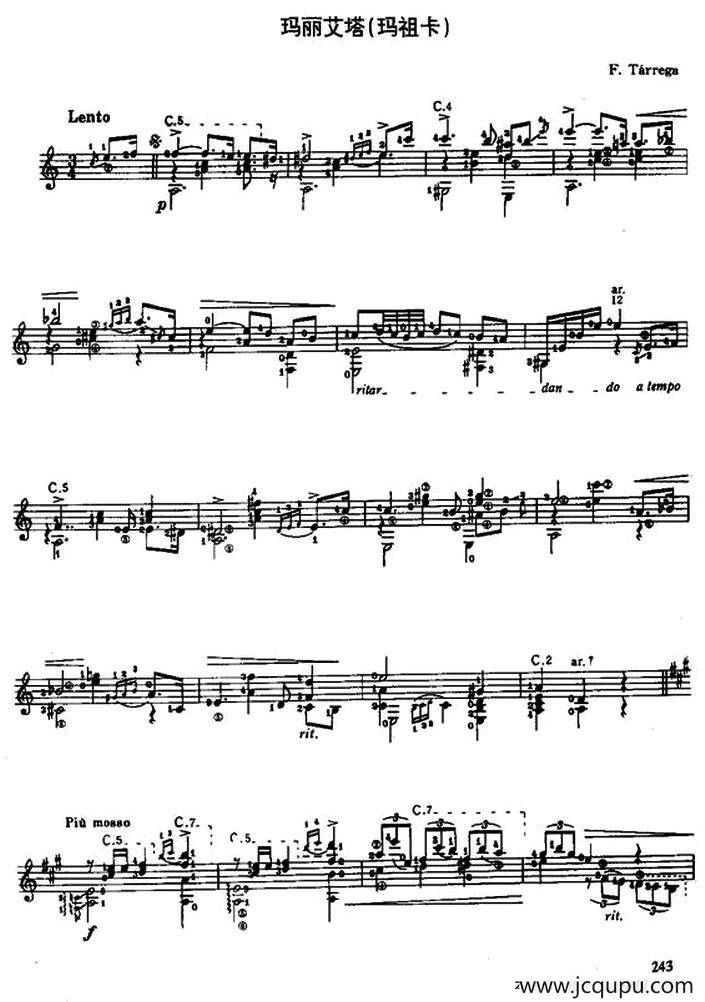 玛丽艾塔（玛祖卡）（古典吉他）简谱