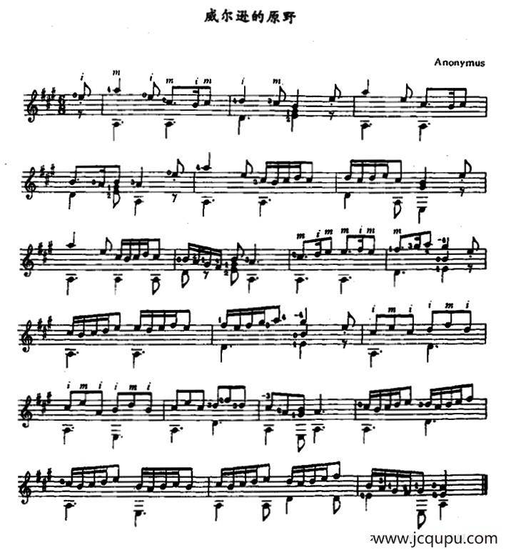 威尔逊的原野（古典吉他）简谱