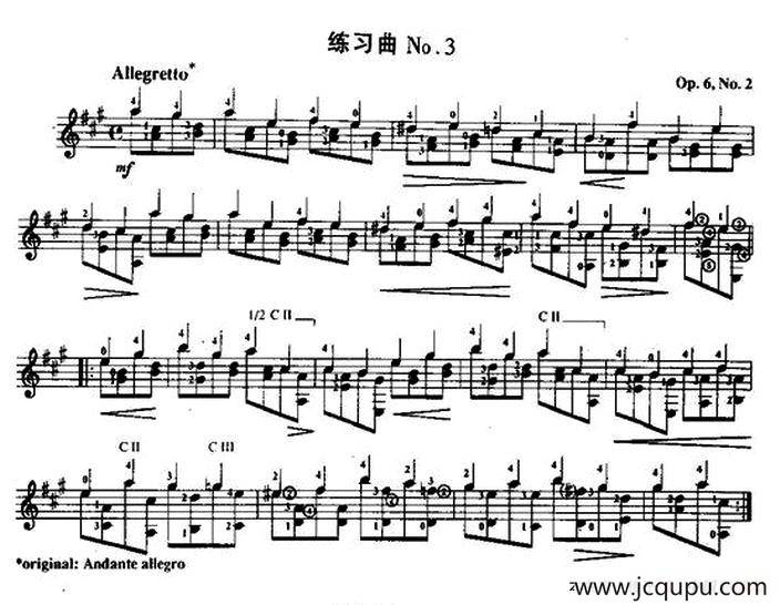 费尔南多·索尔 古典吉他练习曲 No.3（Op.6 No.2）简谱