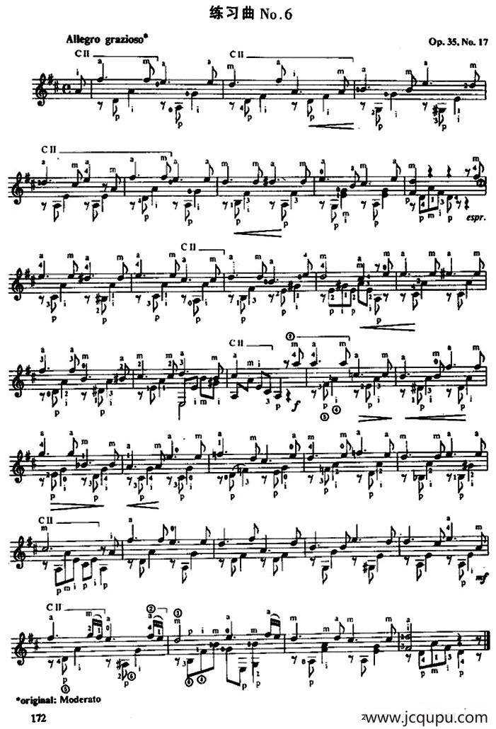 费尔南多·索尔 古典吉他练习曲 No.6（Op.35 No.17）简谱