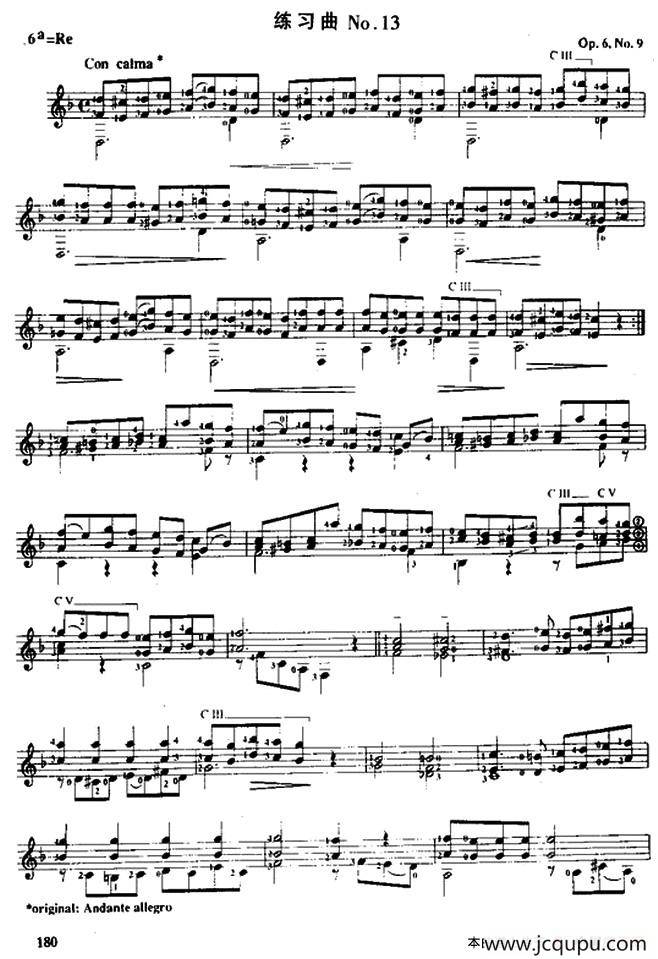 费尔南多·索尔 古典吉他练习曲 No.13（Op.6 No.9）简谱