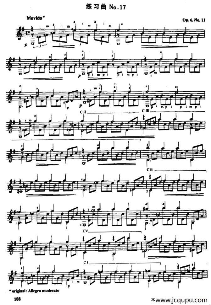 费尔南多·索尔 古典吉他练习曲 No.17（Op.6 No.11）简谱