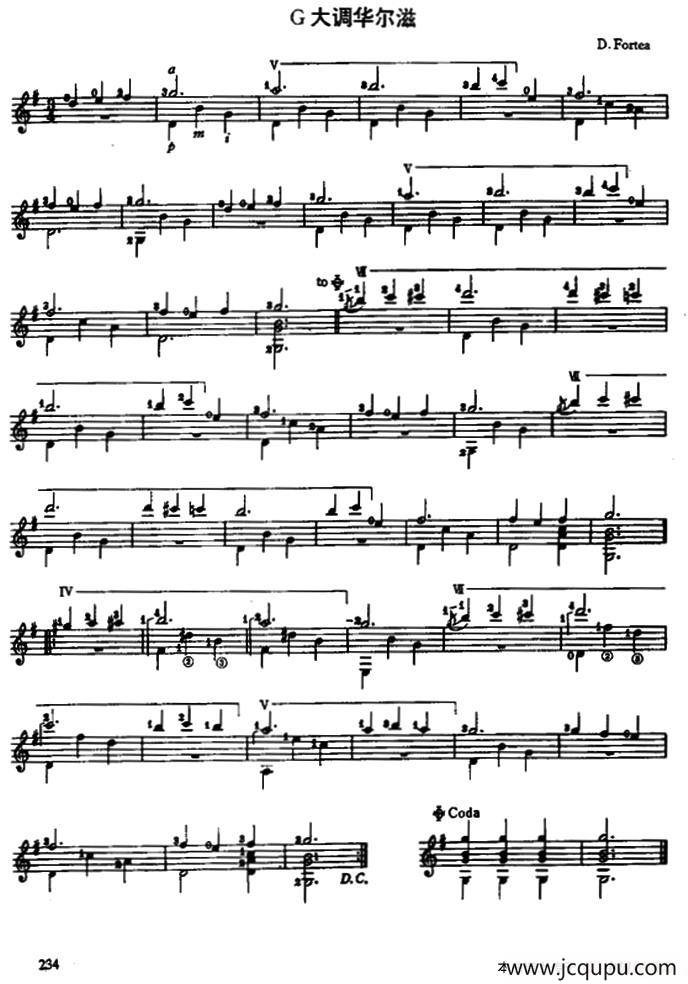 C大调华尔兹（古典吉他）简谱