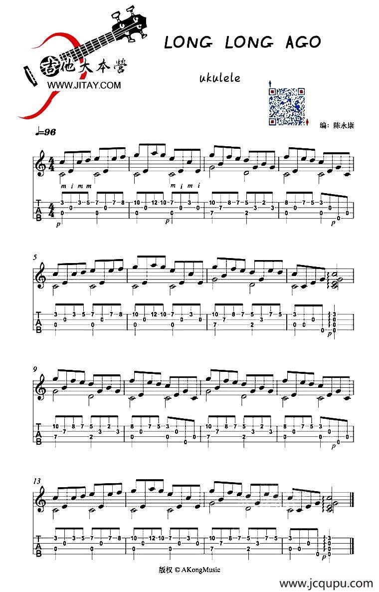 Long Long Ago（多年以前）（尤克里里指弹谱）简谱