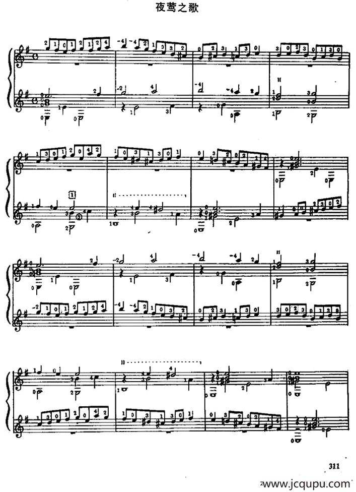 黄莺之歌（古典吉他重奏）简谱