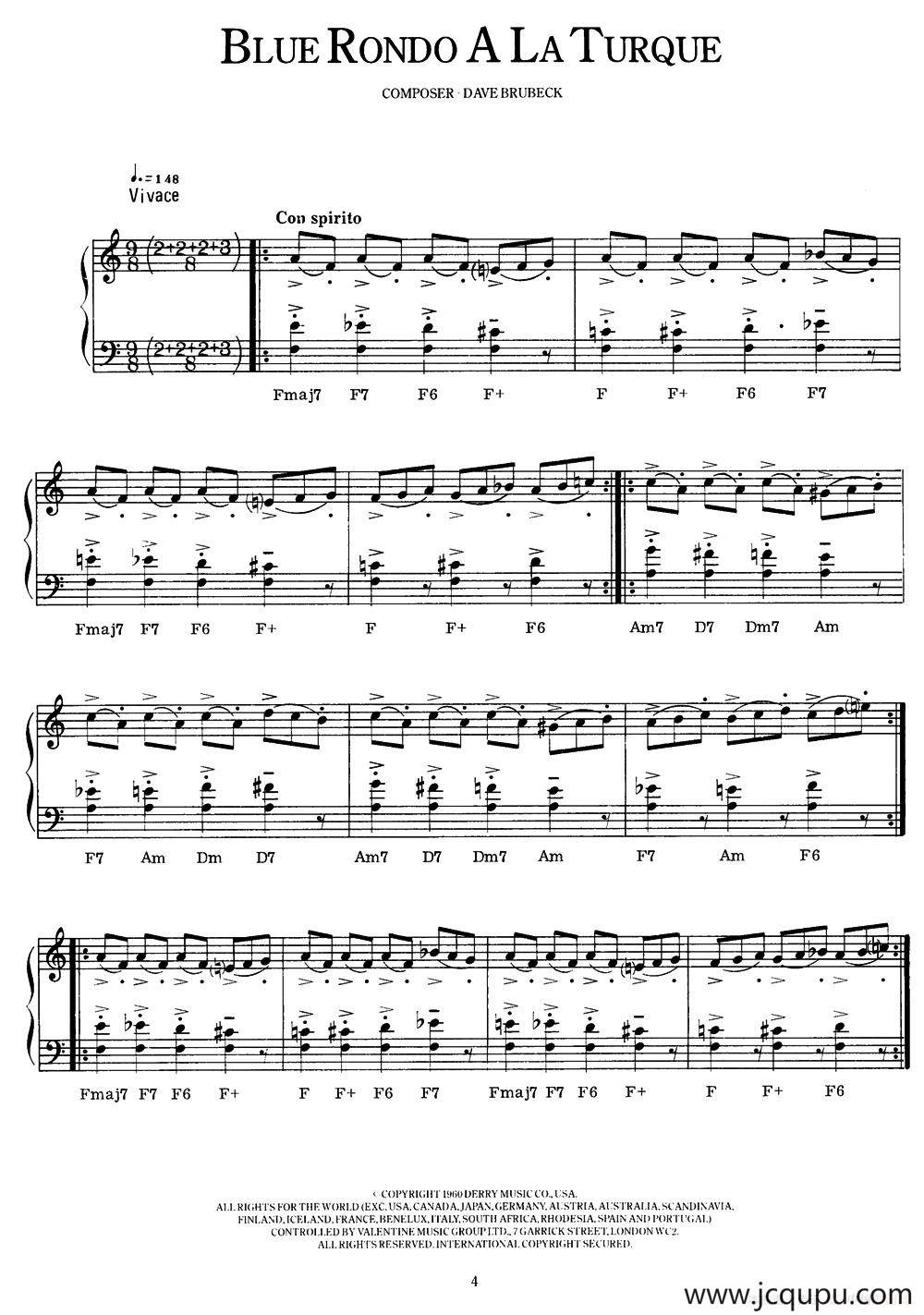 Blue Rondo A La Turque（蓝色回旋曲）简谱