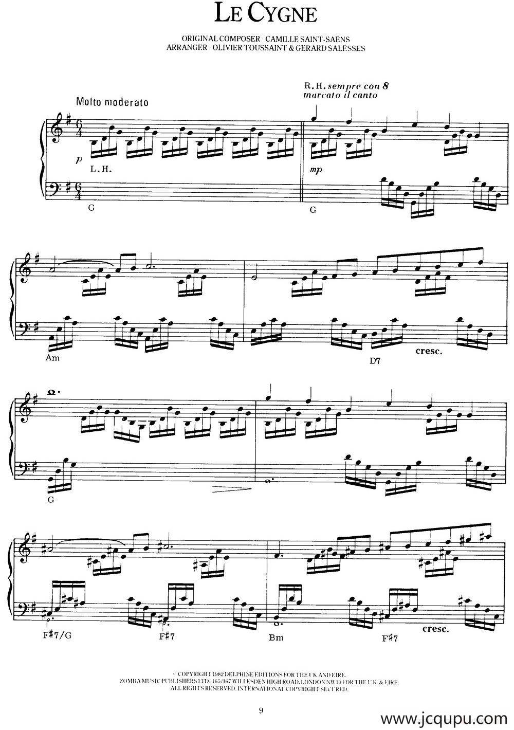 Le Cygne（天鹅）简谱
