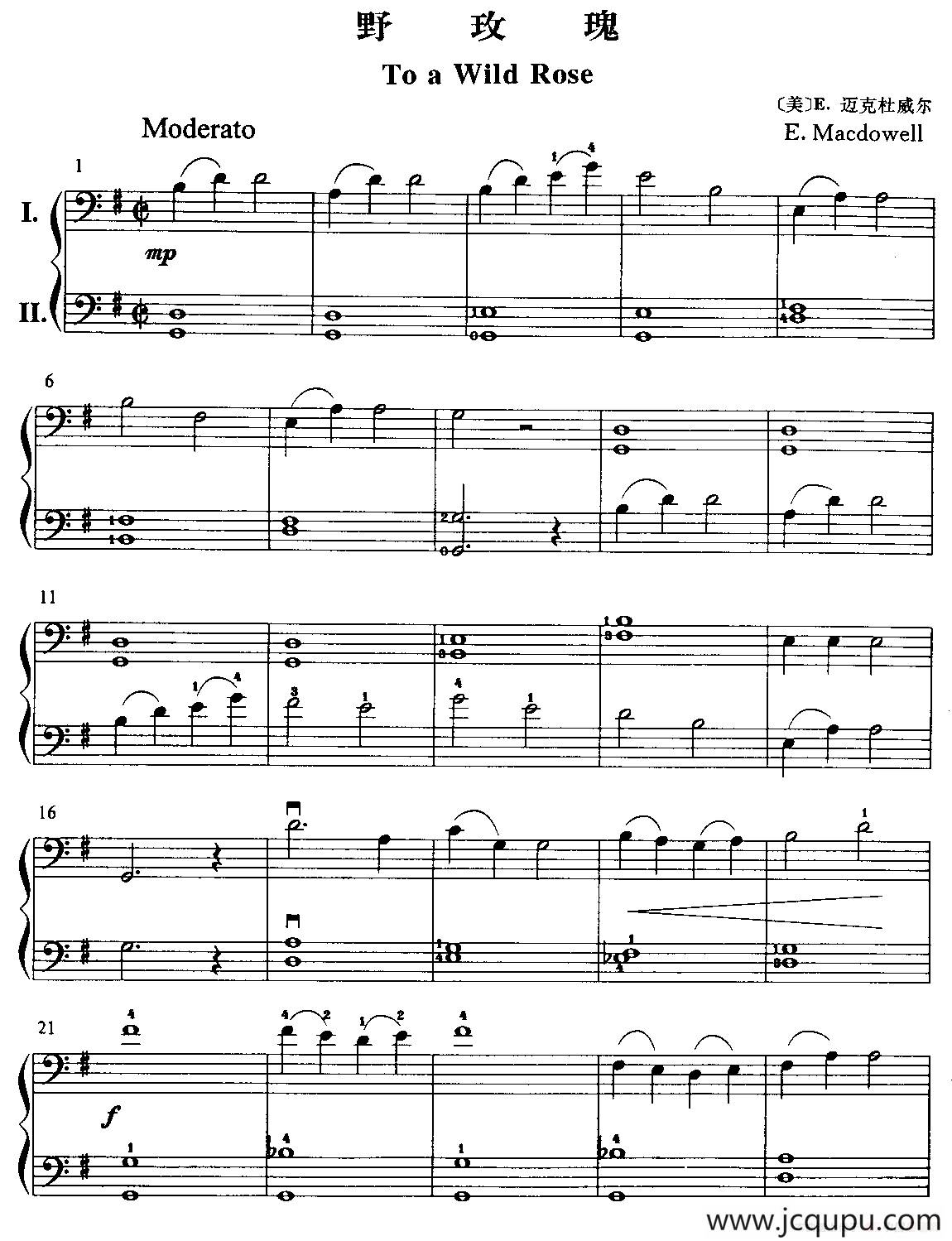 野玫瑰（大提琴二重奏）简谱