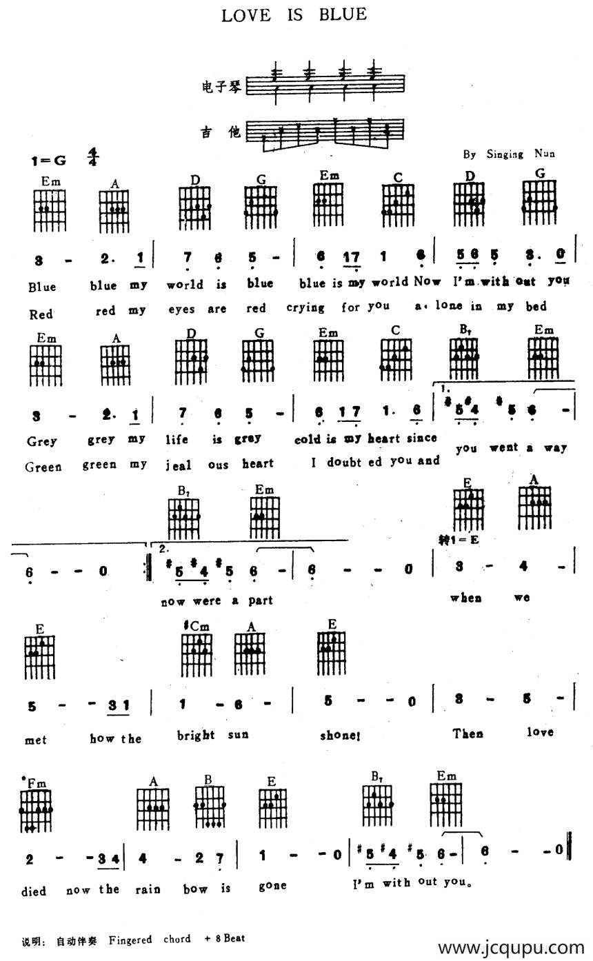 LOVE IS BLUE（电子琴吉他弹唱谱）简谱