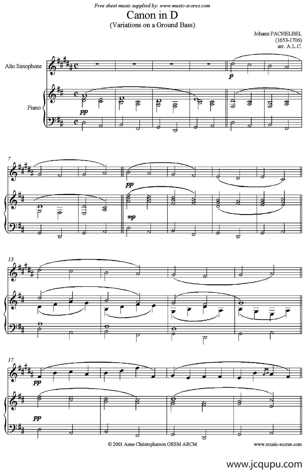 Canon in D（中音萨克斯+钢琴伴奏）简谱