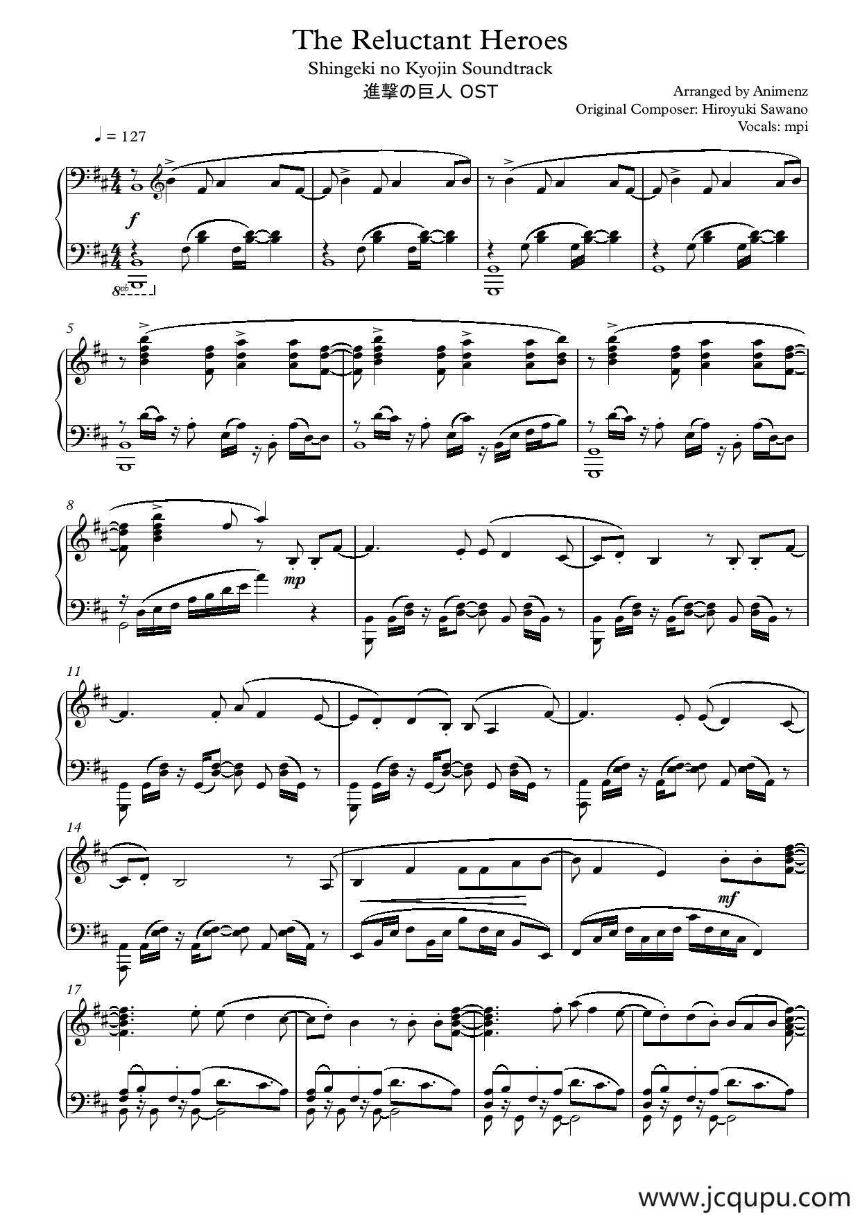 The Reluctant Heroes （不情愿的英雄）（《进击的巨人》插曲）简谱