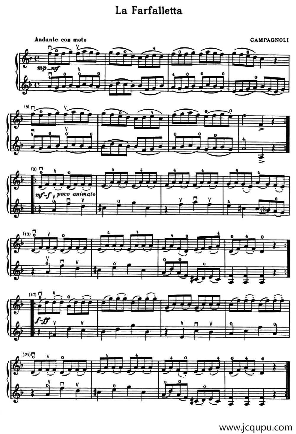 La Farfalletta（小蝴蝶）（小提琴二重奏）简谱