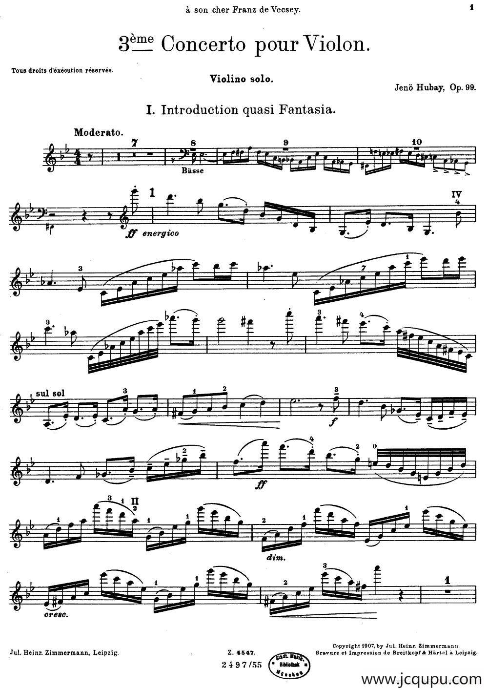 第3号小提琴协奏曲 Op.99（violin concerto no.3）简谱