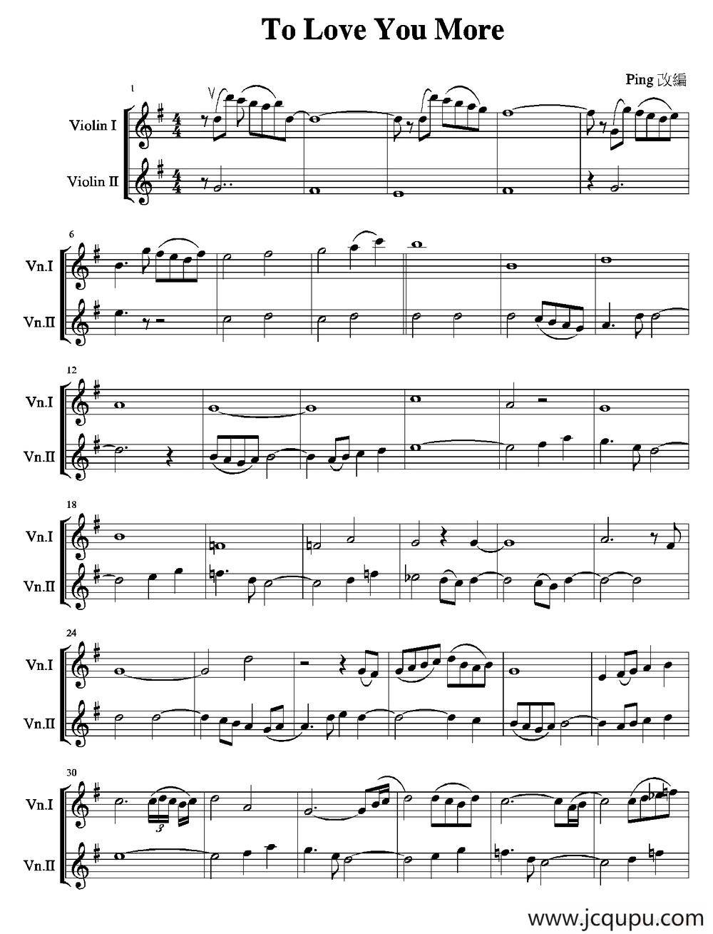 To Love You More（电视连续剧《恋人よ》主题曲）（小提琴二重奏）简谱