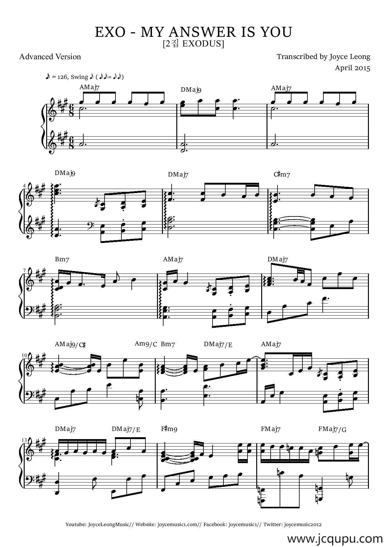 MY ANSWER IS YOU（我的答案是你）简谱