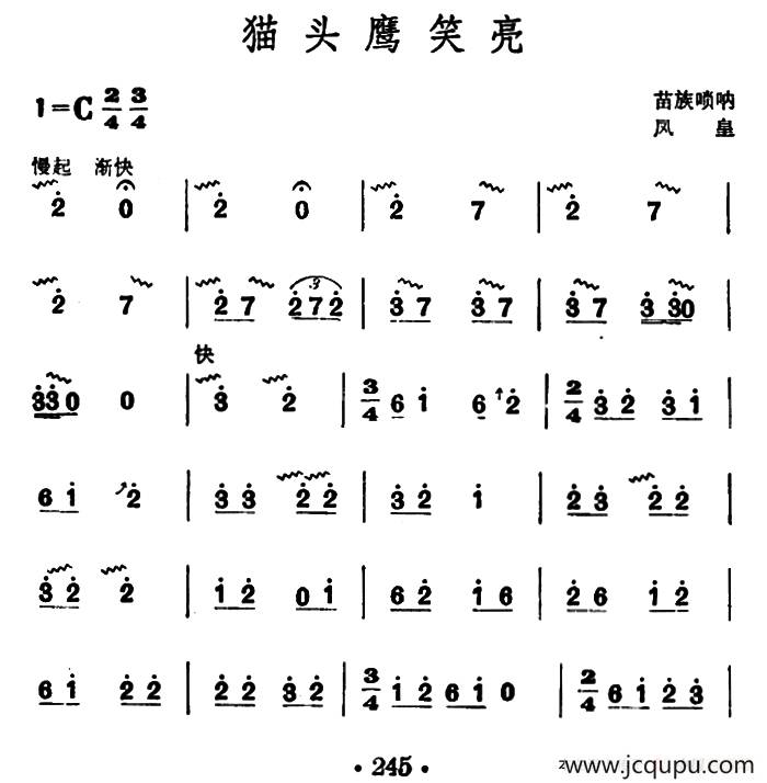 猫头鹰笑亮（苗族唢呐）简谱