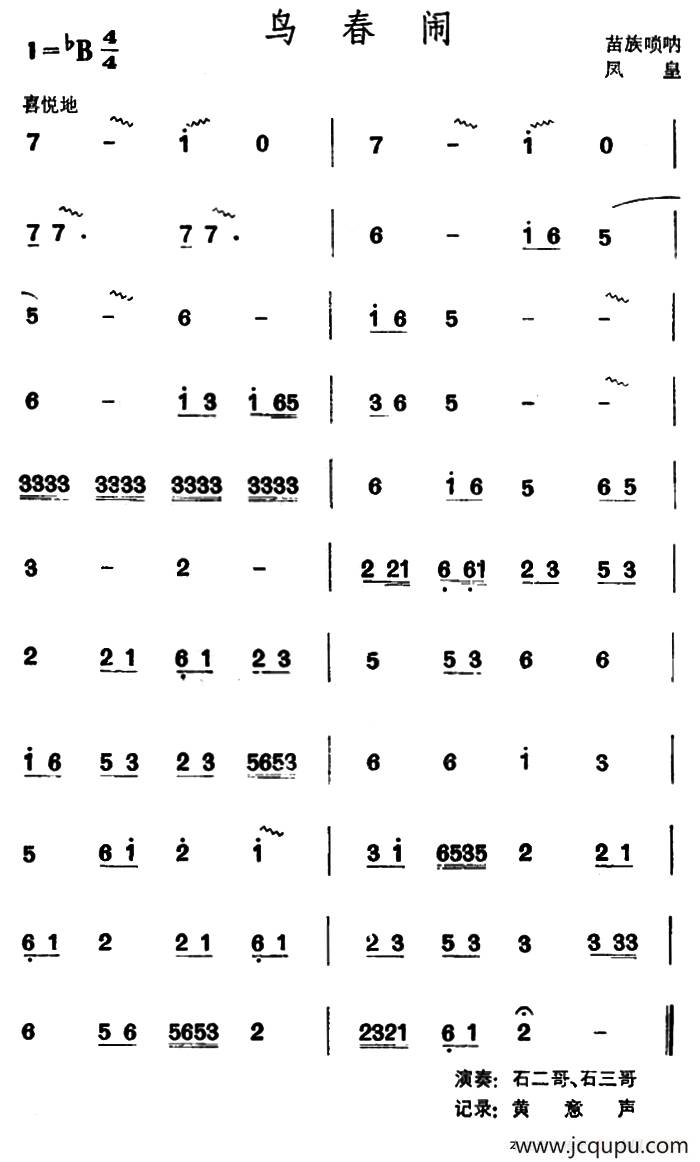 鸟春闹（苗族唢呐）简谱