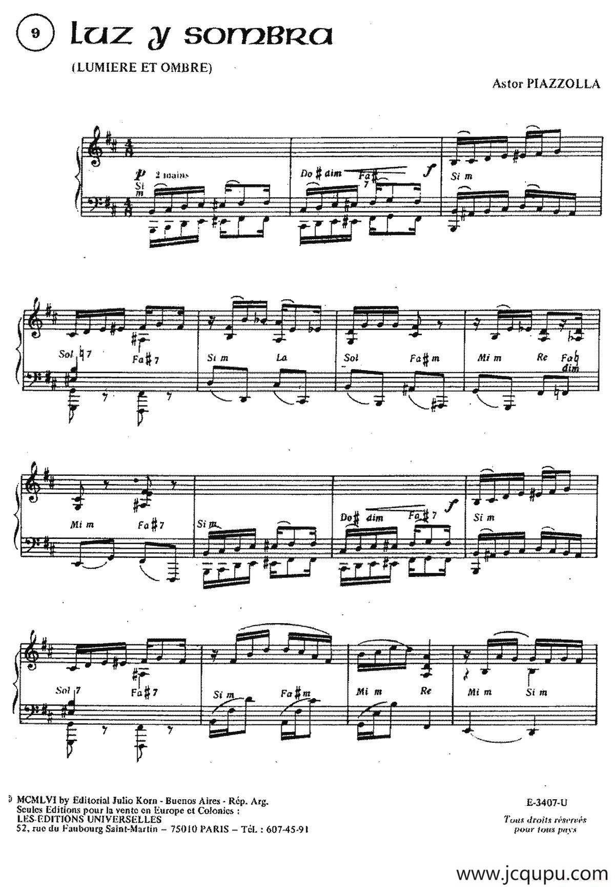 Piazzolla合集：9、Luz Y Sombra简谱