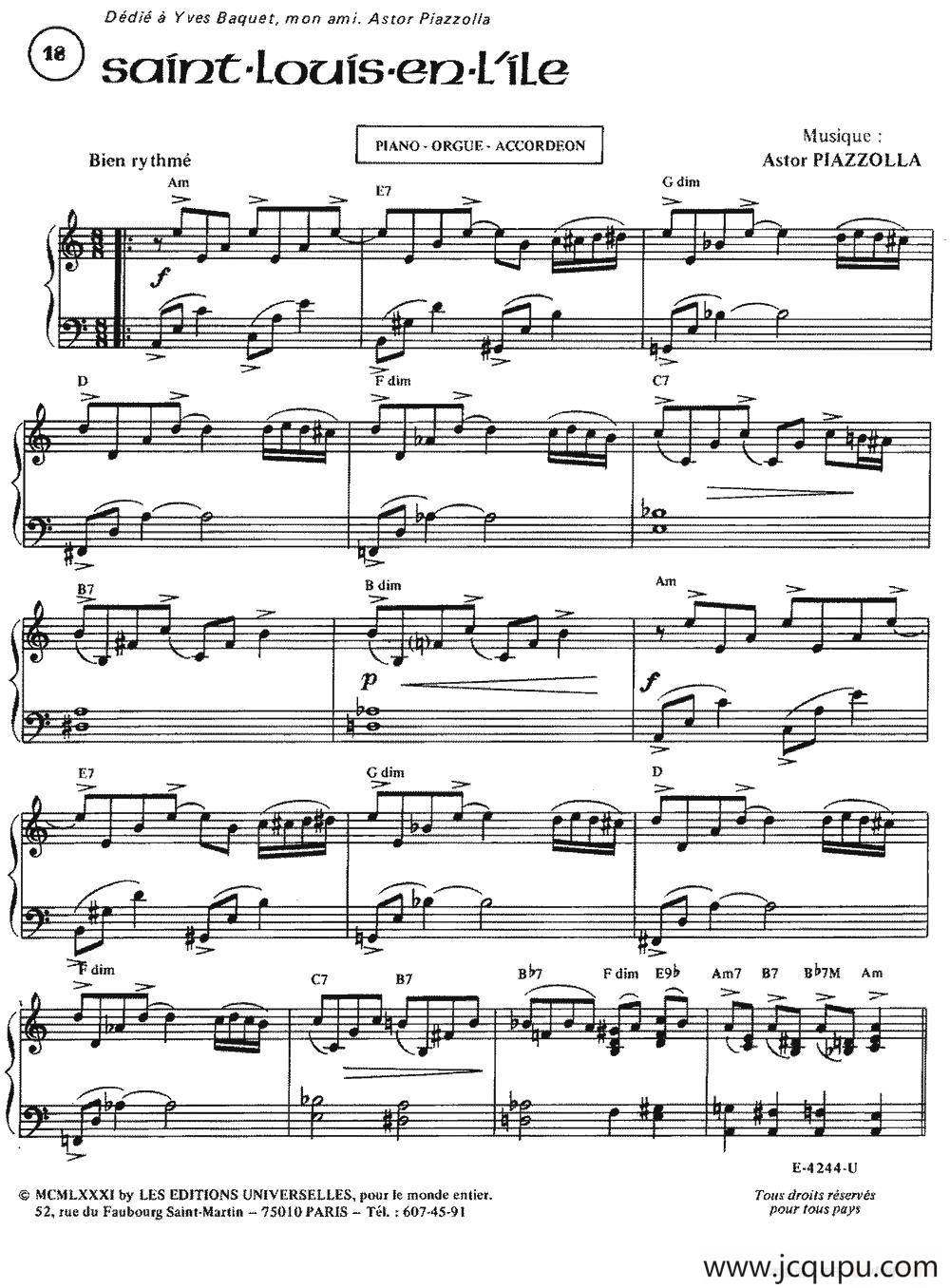 Piazzolla合集：18、Saint-Louis-En-L'Ile简谱