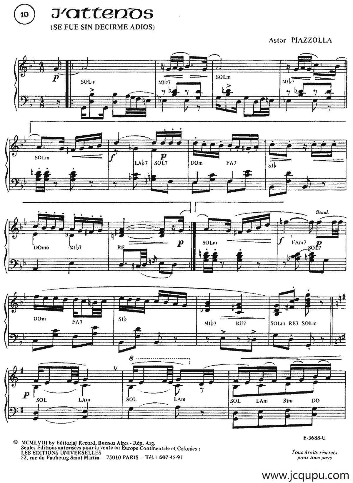 Piazzolla合集：10、J'Attends简谱
