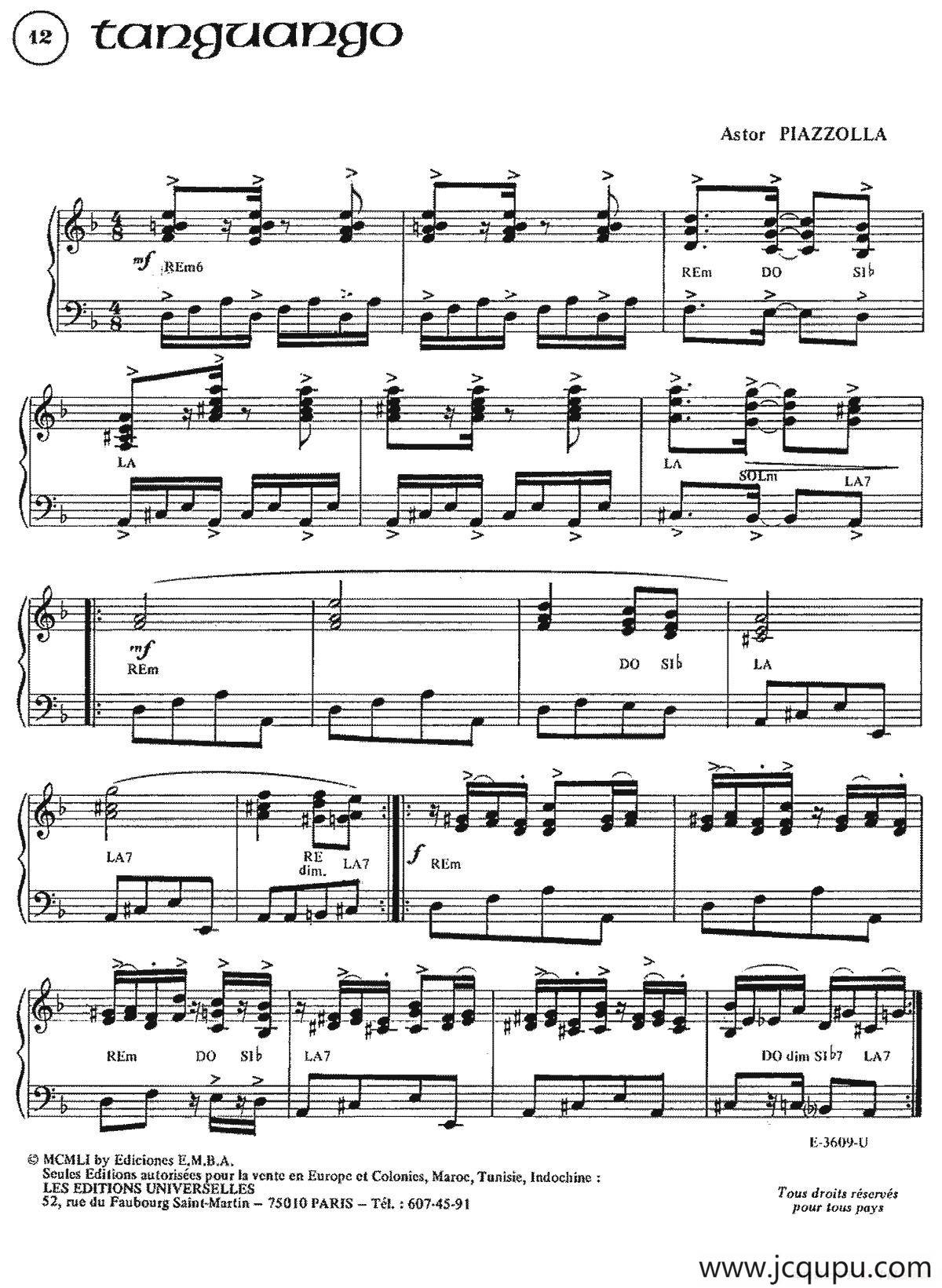 Piazzolla合集：12、Tanguango简谱