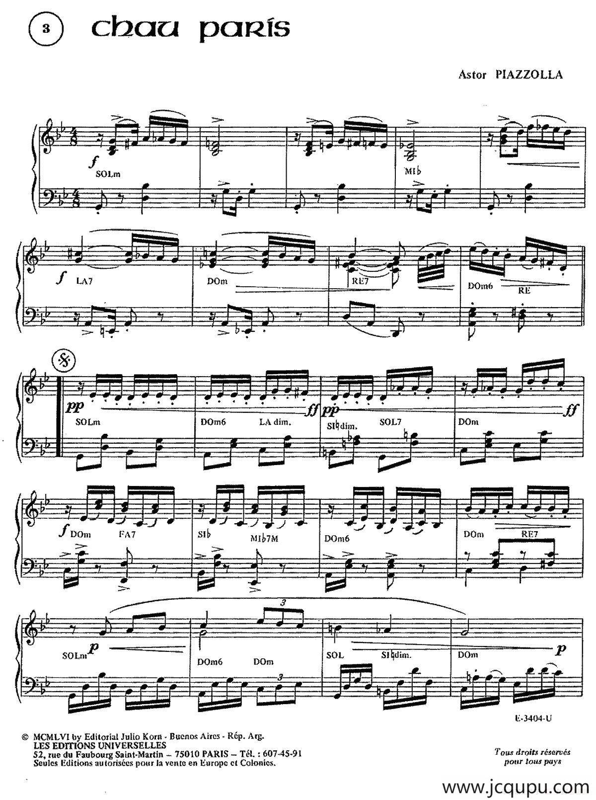 Piazzolla合集：3、Chau Paris简谱