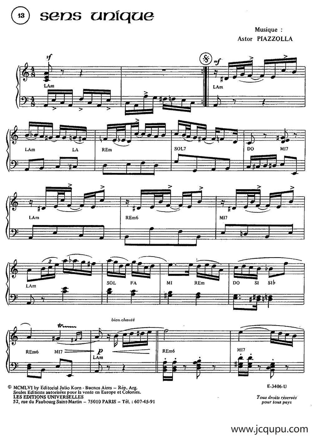 Piazzolla合集：13、Sens Unique简谱