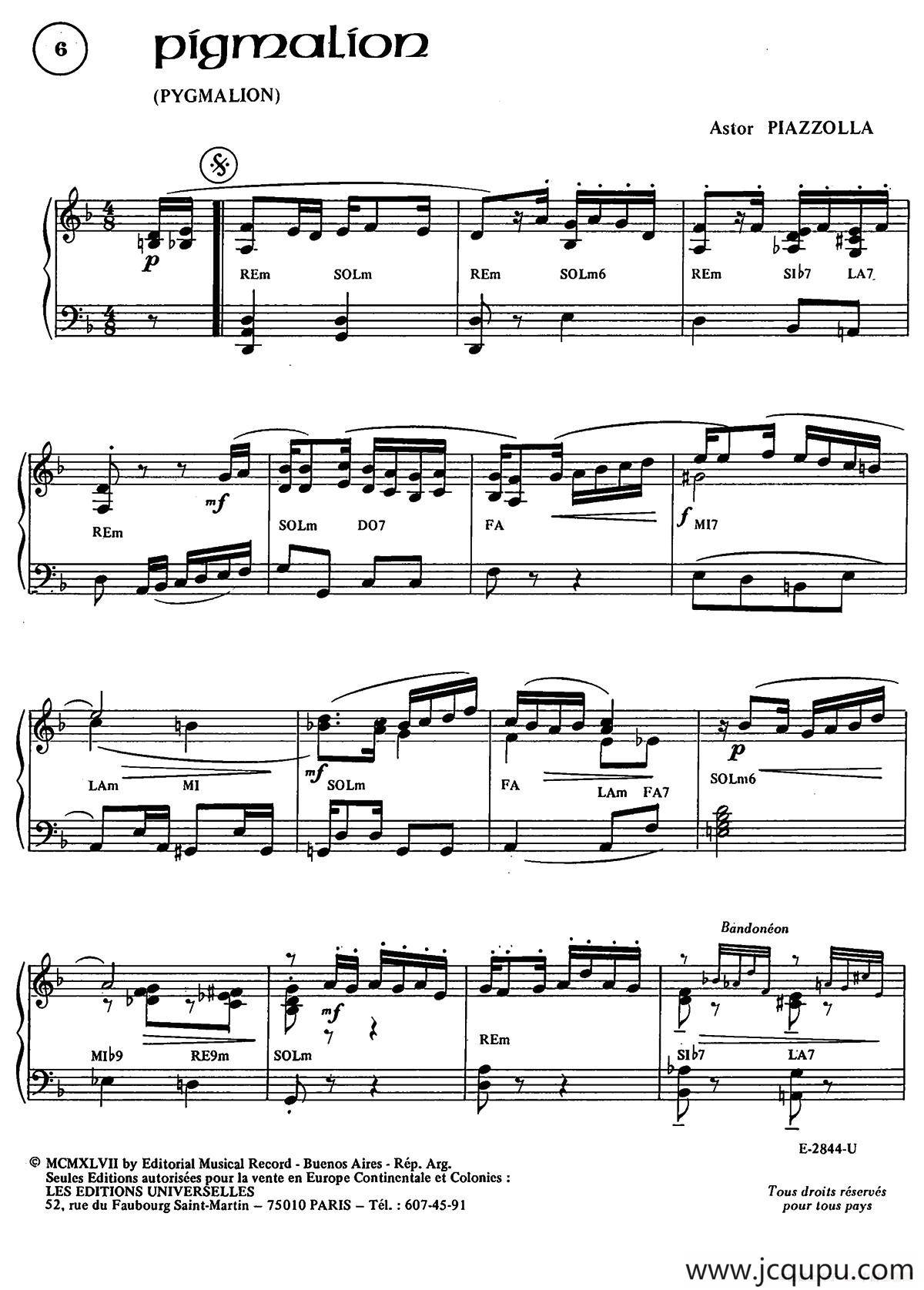 Piazzolla合集：6、Pigmalion简谱