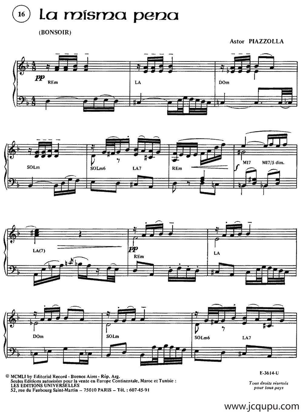 Piazzolla合集：16、La Misma Pena简谱