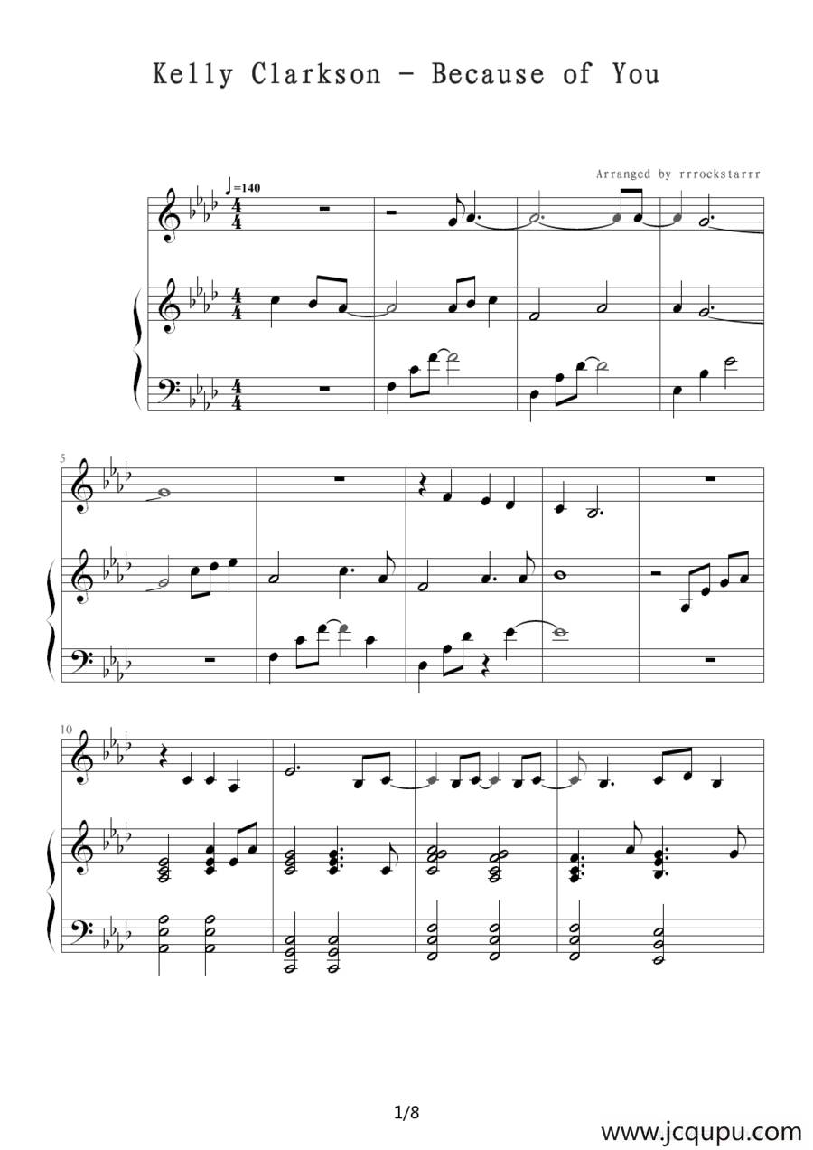 because of you（韩剧《冬季恋歌》插曲）（钢琴伴奏谱）简谱