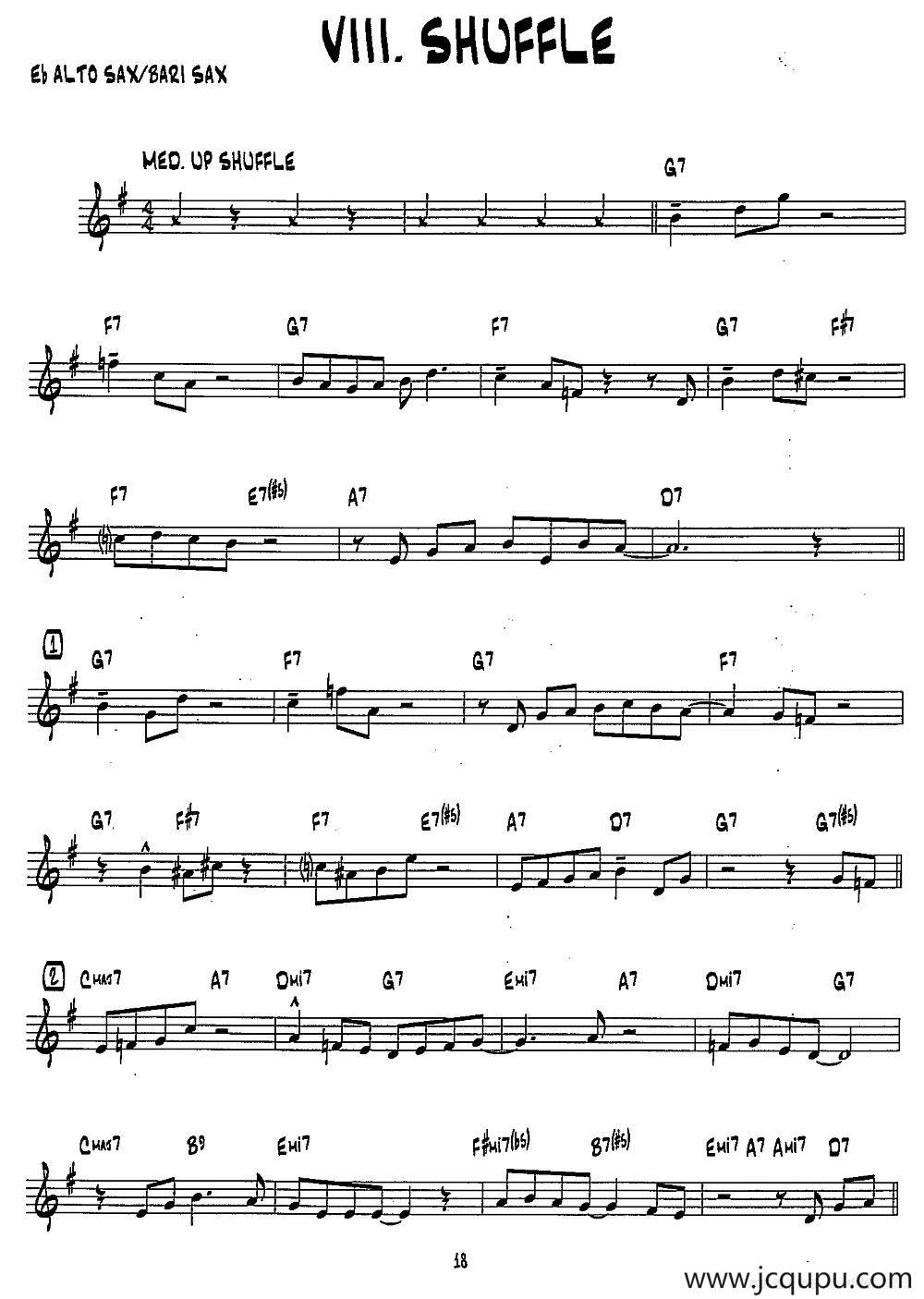 SHUFFLE（15首爵士练习曲之8）简谱
