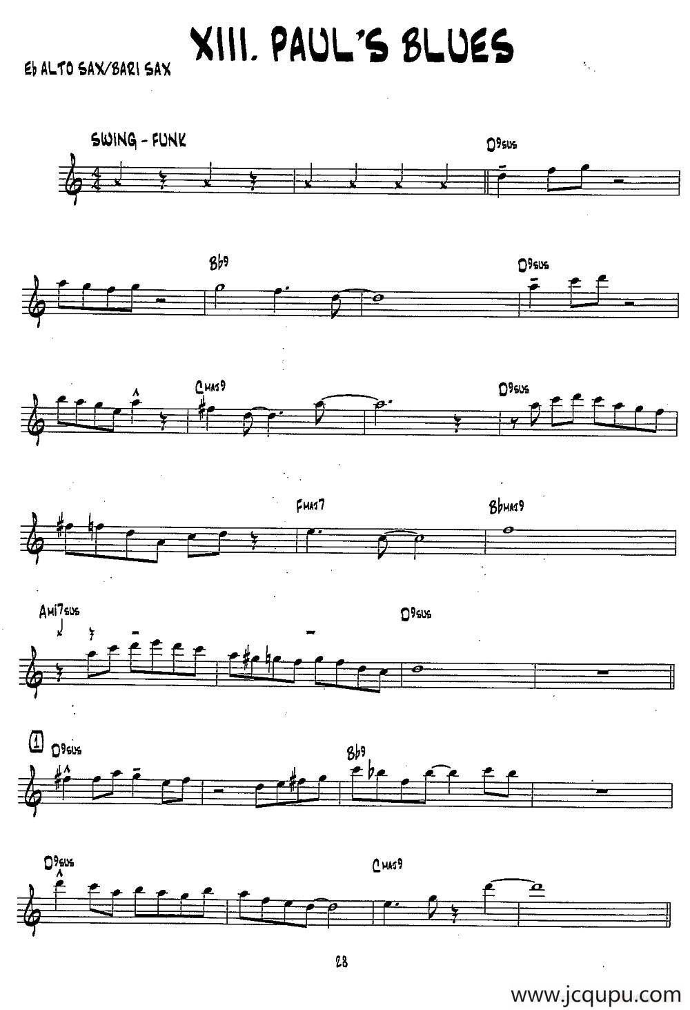 PAUL'S BLUES（15首爵士练习曲之13）简谱