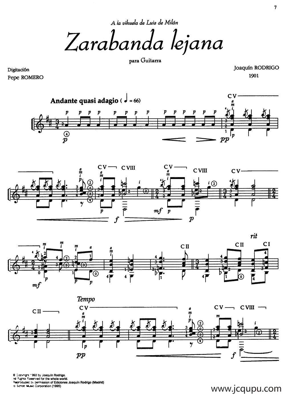 Joaquin Rodrigo Music for Guitar（罗德里戈吉他音乐P7-11）（古典吉他）简谱