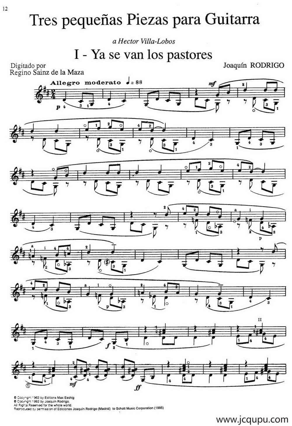 Joaquin Rodrigo Music for Guitar（罗德里戈吉他音乐P12-21）（古典吉他）简谱