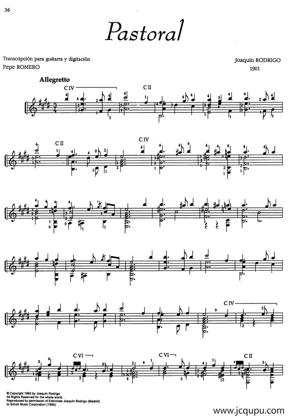 Joaquin Rodrigo Music for Guitar（罗德里戈吉他音乐P36-37）（古典吉他）简谱