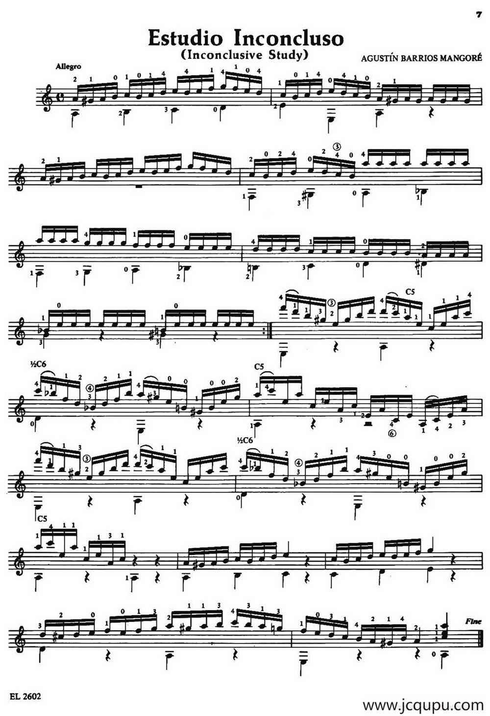 Estudio Inconcluso（古典吉他）简谱
