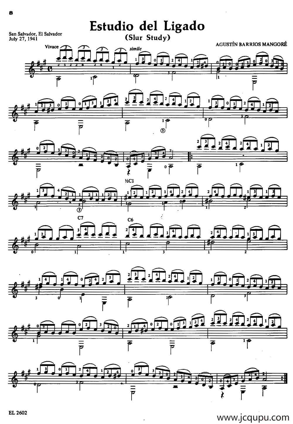 Estudio del Ligado（古典吉他）简谱