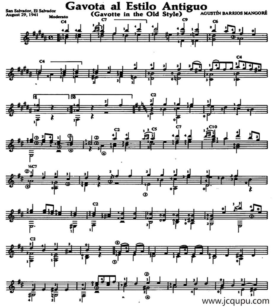 Gavota al Estilo Antiguo（古典吉他）简谱