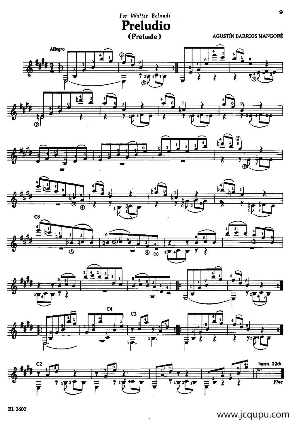 Preludio（前奏曲）（古典吉他）简谱