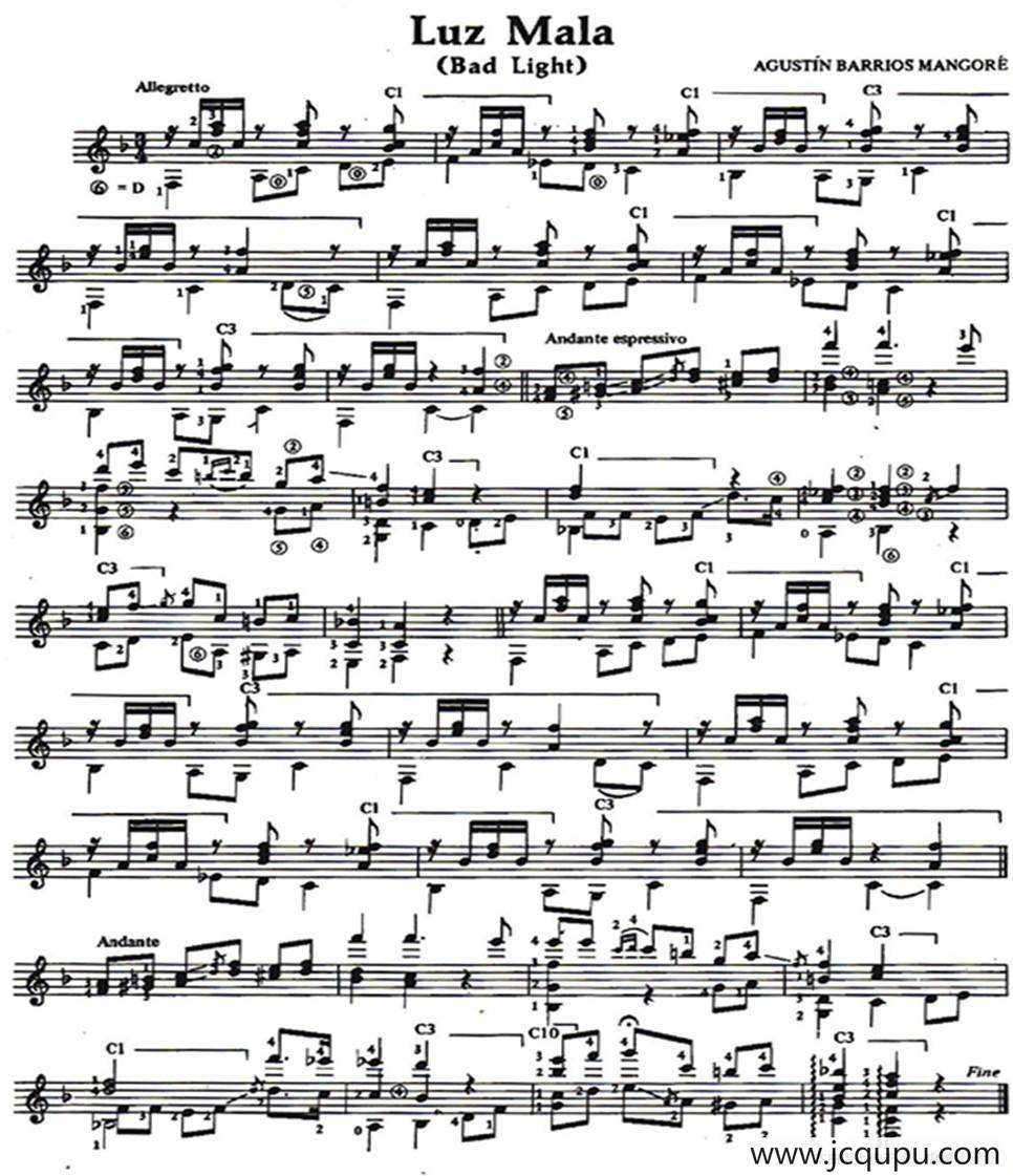 Luz Mala（古典吉他）简谱