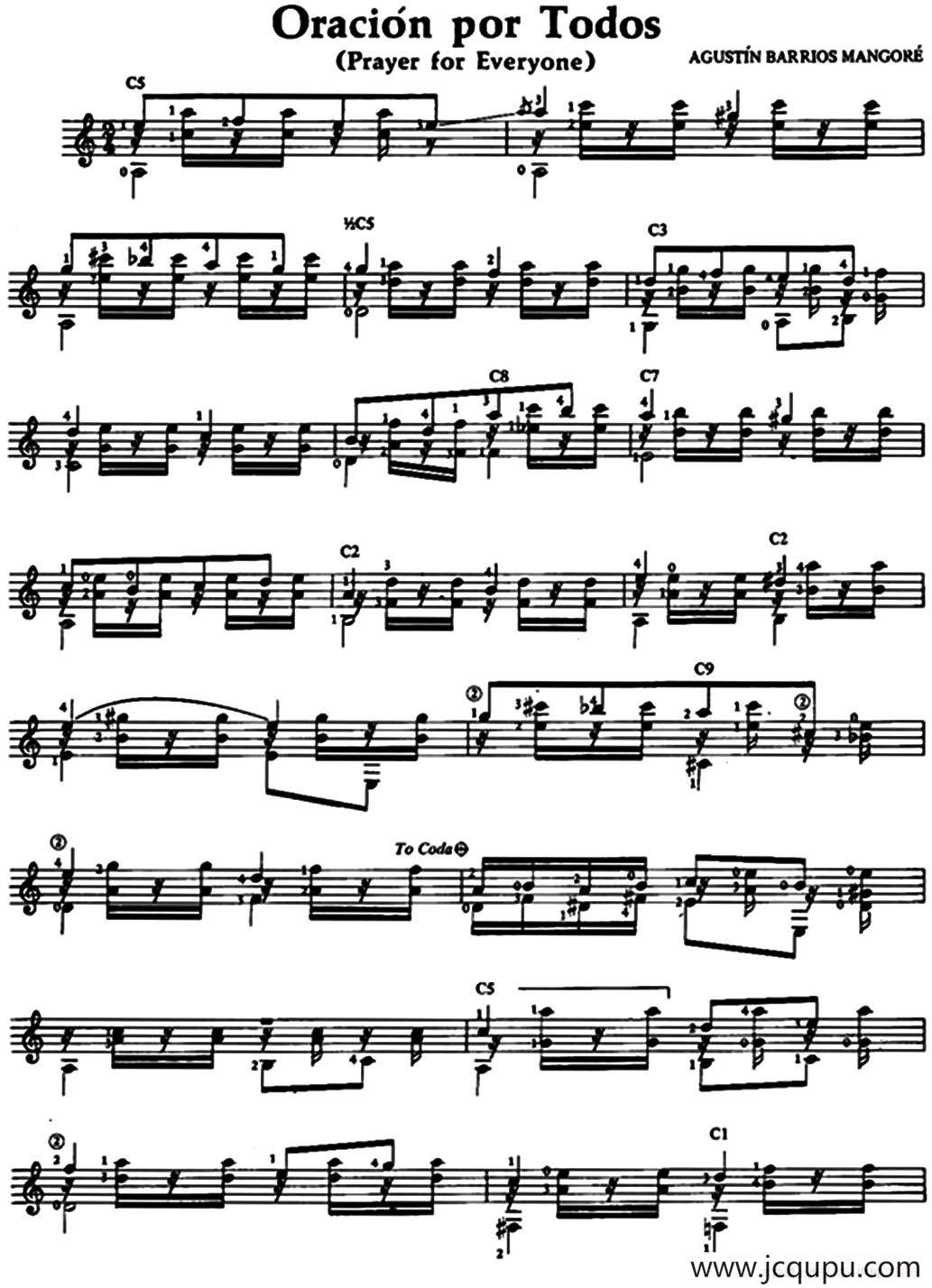 Oracion por Todos（古典吉他）简谱