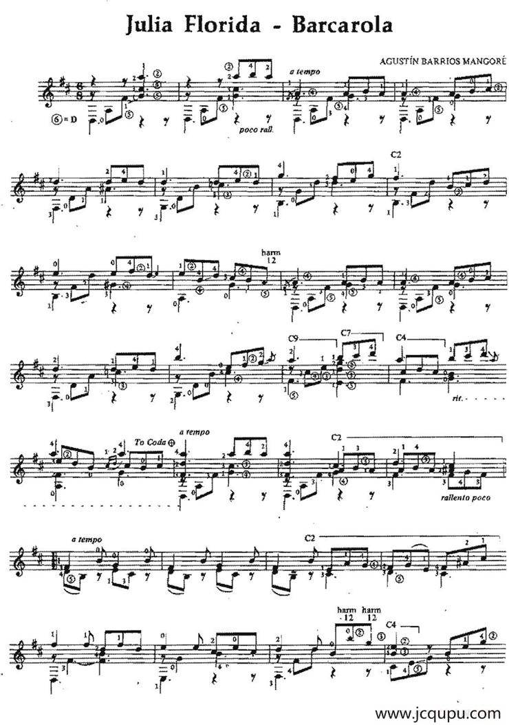 Julia Florida-Barcarola（古典吉他）简谱
